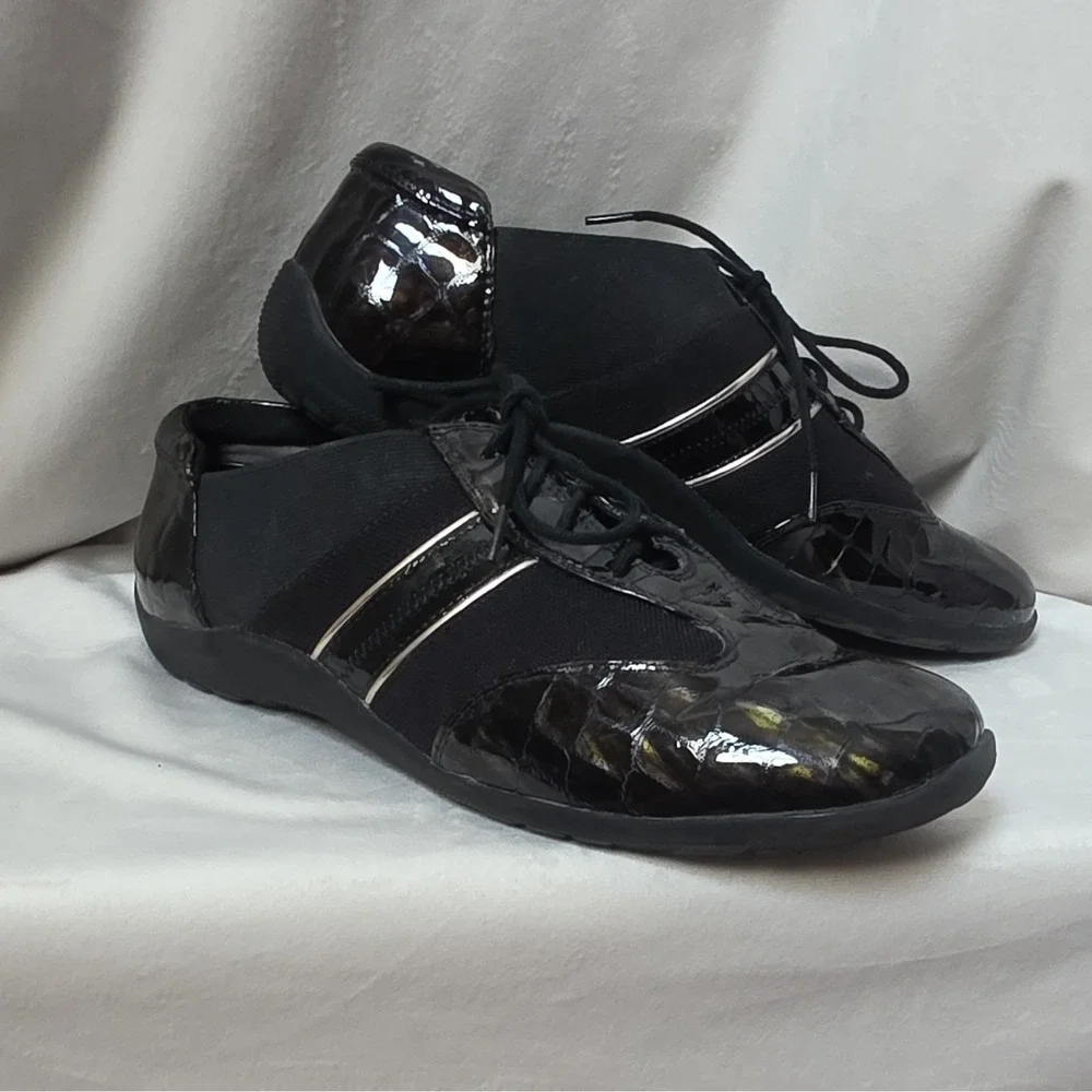 Ros Hommerson Nancy Black Leather Comfort Sneakers Women's 8.5 WW Lace Up